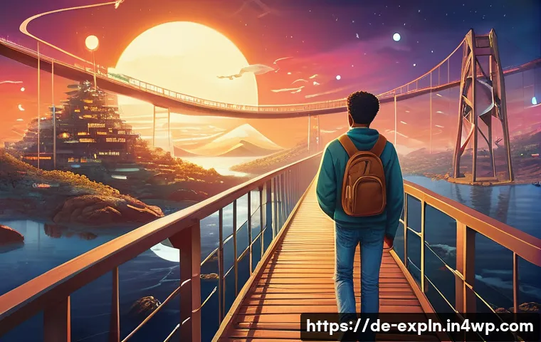 메타포가 교육에 미치는 긍정적 영향 - **A Diverse Young Adult Navigating the Bridge of Understanding:** A vibrant, conceptual illustration...