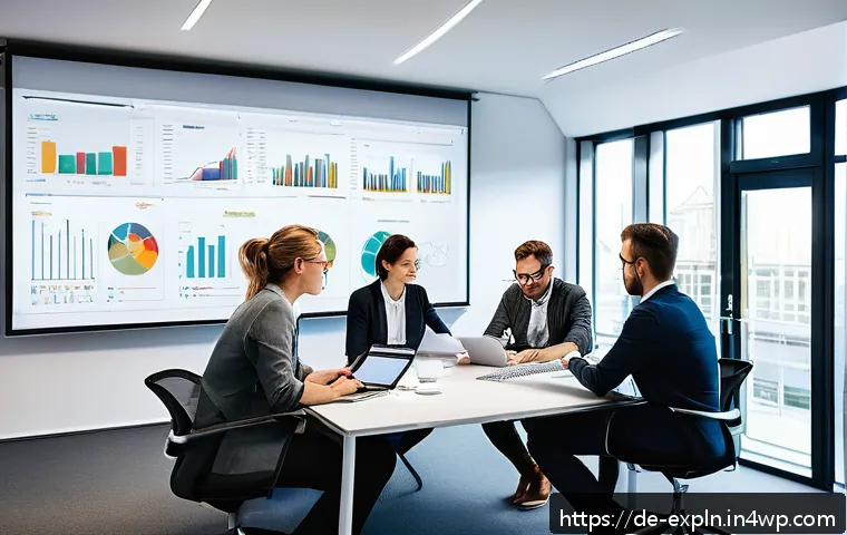유추의 효과  문제 해결에의 적용 - A modern office meeting room in Germany with a diverse team of professionals collaboratively analyzi...